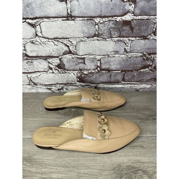 Kate Spade Nude Pink Leather Floral Accent Pointed Mules Shoes Women 8M US/39EU - Picture 12 of 16